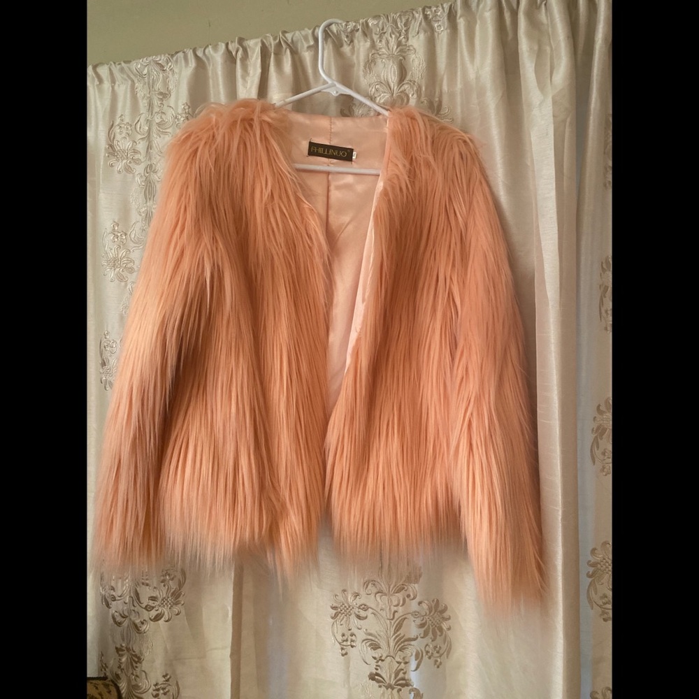 Peachypink faux Mongolian shag fur sexy jacket